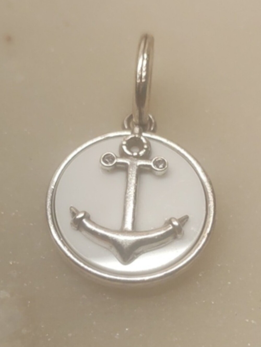 Brighton RARE Charm Ahoy! Anchor in White Enamel & Silver with Crystal Accents